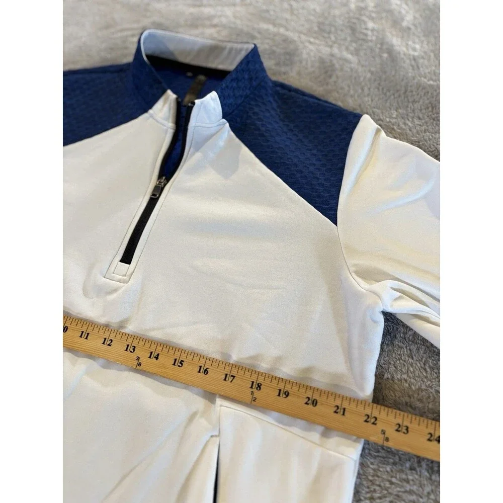 Adidas Mens L White Blue Cold Rdy Golf Fleece Lined 1/4 Zip Pullover
